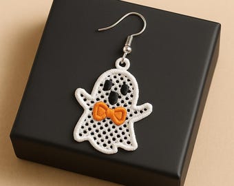 FSL Earring - Machine Embroidery Design - Ghost earring - Cute Ghost Ornament - 3 Sizes - Pes And Other Format - Instant Download
