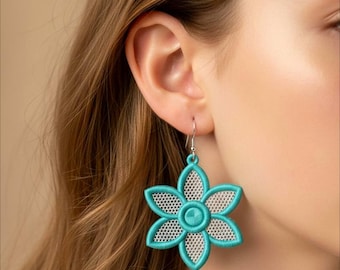 FSLイヤリング、機械刺繍デザイン、花柄レースイヤリング、フリースタンディングレース、PESおよびその他の形式、即時ダウンロード