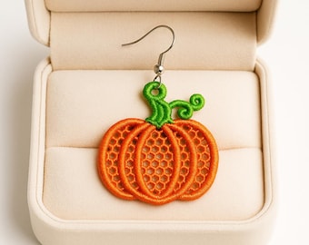 Pendientes FSL - Pendientes de calabaza - Diseño de bordado a máquina - Encaje independiente - 3 tamaños - Formato PES y otros - Descarga instantánea