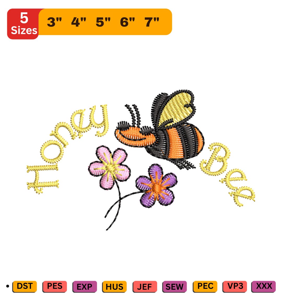 Honey Bee Machine Embroidery Design, Floral Bee Embroidery, Honey Bee ...