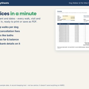 Dog walking invoice filled in automatically from a client's walks