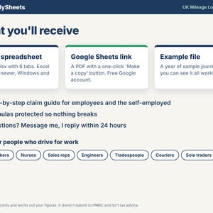 What you receive: Excel spreadsheet, Google Sheets link and example file, made for care workers, nurses, sales reps, engineers and sole traders