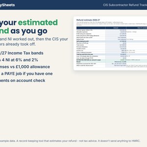 Refund estimate tab working out income tax, Class 4 NI and the CIS refund for a UK subcontractor