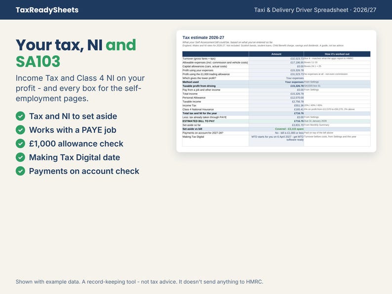 Tax and National Insurance estimate for a self-employed driver