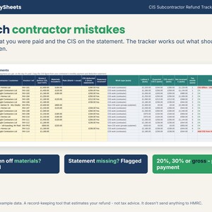CIS payments log flagging a contractor statement that took CIS off materials