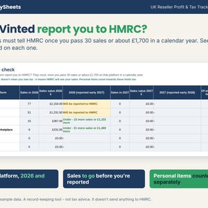 Platform check showing whether Vinted, eBay and Depop will report a seller to HMRC