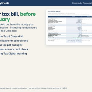 Tax estimate for a self-employed childminder with income tax and NI