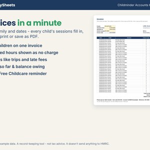 Childminder invoice filled in automatically from a family's sessions