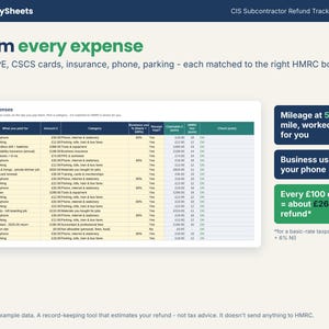 Expense tracker for construction workers with HMRC boxes, tools, PPE and mileage