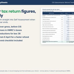 Annual summary of self assessment figures including CIS deductions for the tax return