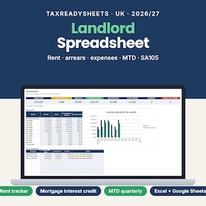 UK landlord spreadsheet 2026/27 showing a dashboard