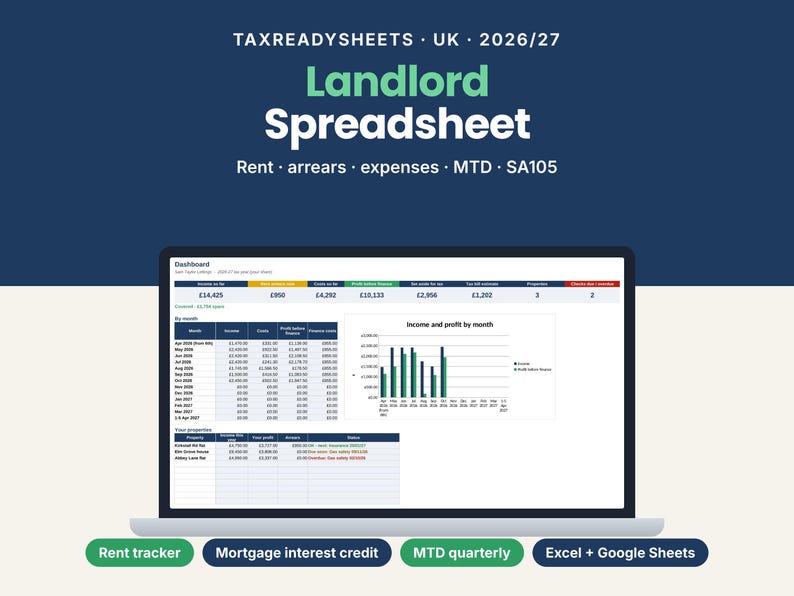 UK landlord spreadsheet 2026/27 showing a dashboard
