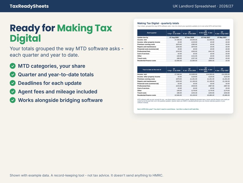 Making Tax Digital quarterly totals for a UK landlord