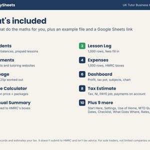 List of what's included: 18 tabs, an example file and a Google Sheets link