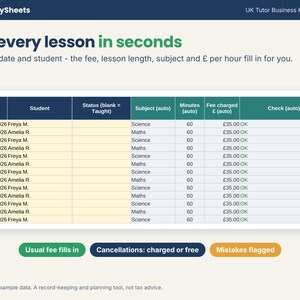 Lesson log where the usual fee and lesson length fill in automatically when a student is picked
