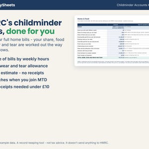 HMRC childminder household costs, food estimate and 10% wear and tear worked out