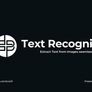 Könnte beinhalten: Schwarzer Hintergrund mit weißem Text "Text Recognition" und "Extract Text from Images seamlessly." Ein weißes Logo links. Unten eine Website-Adresse und "Presented by AppXel Craft."