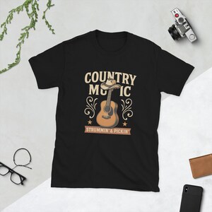 Country Music T-Shirt | Strummin&#39; & Pickin&#39; Cowboy Guitar Tee | Western Country Shirt | Vintage Country Style | Country Fan Gift