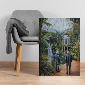 Vintage Greenhouse Canvas Print: Botanical Conservatory Wall Art with Waterfall
