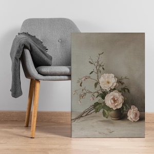 Vintage Rose Still Life Canvas Print, Classic Floral Wall Art for Cottagecore or French Country Decor, Elegant Botanical Touch for Interiors