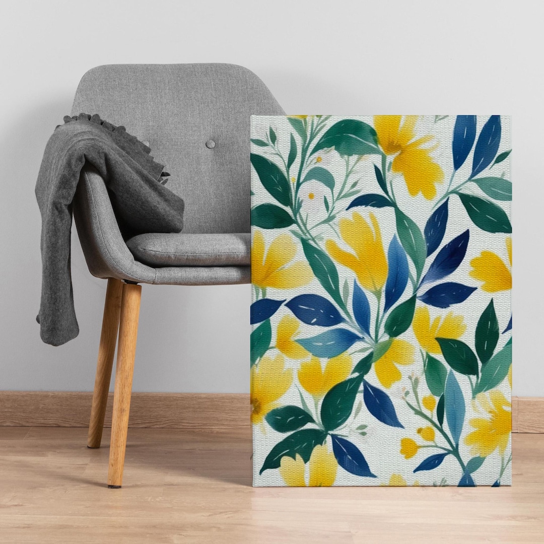 Yellow and Blue Floral Canvas Print: Modern Botanical Wall Art - Etsy