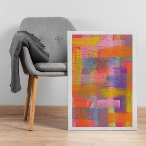 Bold Color Block Abstract Canvas Wall Art, Vibrant Expressionist Brushstroke Print with Orange Pink Yellow Layers, Modern  Home Decor