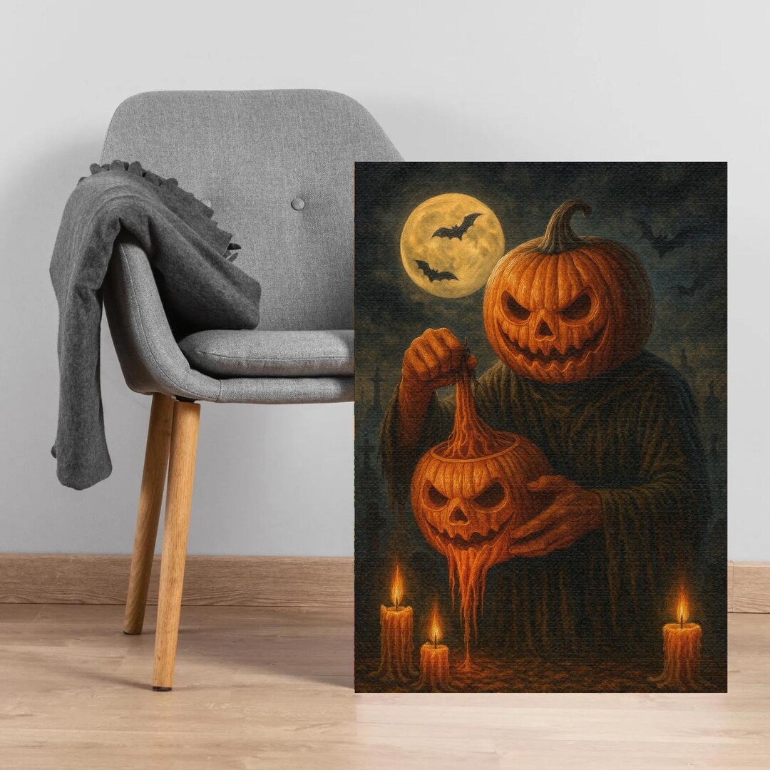 Halloween Pumpkin Wall Art, Spooky Jack O Lantern Canvas, Gothic Horror ...