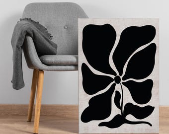 Minimalist Black Floral Canvas Wall Art, Bold Monochrome Flower Print, Elegant Botanical Decor for Modern Living Room or Bedroom Space