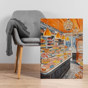 Impresión en lienzo de pastelería francesa: ilustración de panadería vintage, arte mural