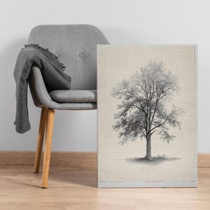 Vintage Tree Drawing Canvas Art: Minimalist Botanical Wall Decor