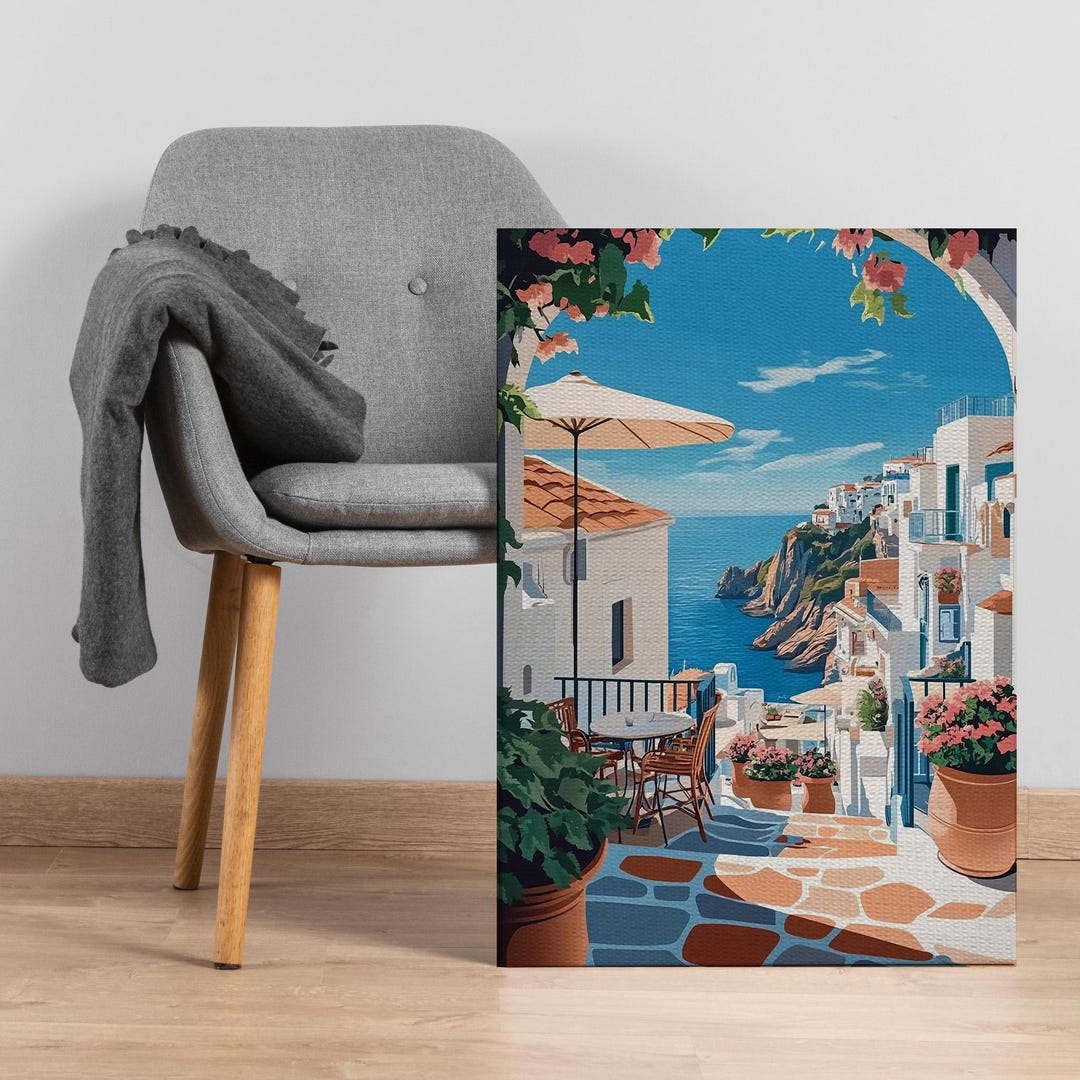 Amalfi Coast Balcony Canvas Print, Mediterranean Sea View Wall Art ...