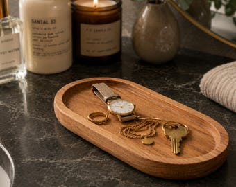 Wooden Catchall Tray Entryway Organizer Nightstand Storage Jewelry Holder Ring Dish Key Bowl Dresser Caddy Bedside Valet Gift Men and Women