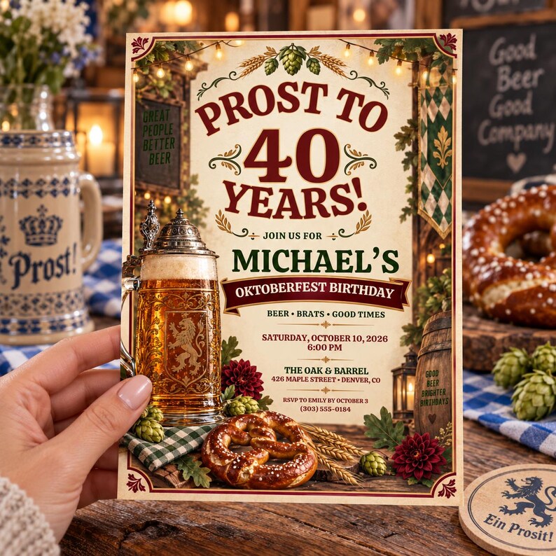Oktoberfest 40th Birthday Invitation, Editable Canva Template, Adult ...