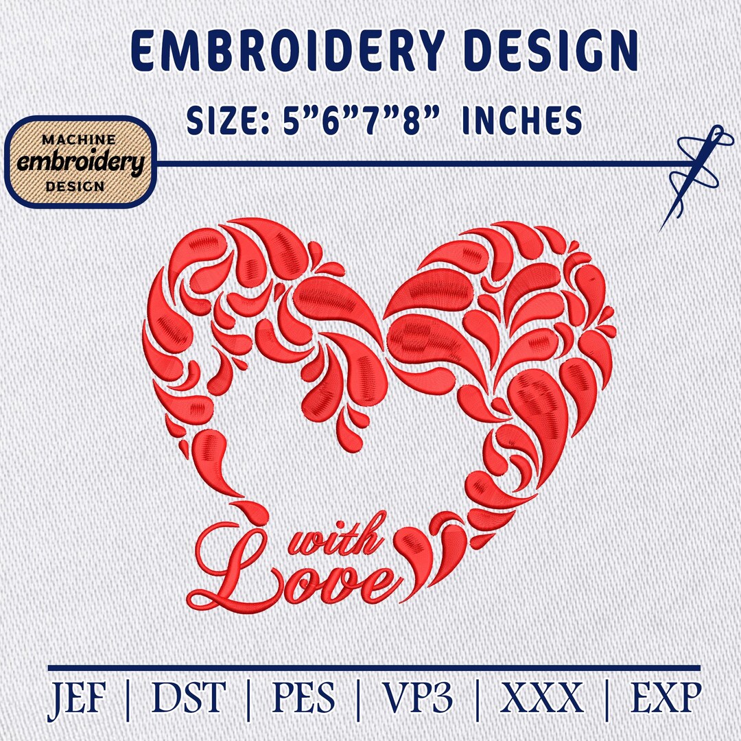 Love Heart Embroidery Design | Valentine Couple Machine Embroidery File ...