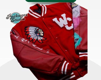Aangepast Varsity-jack: geborduurde Letterman-stijl