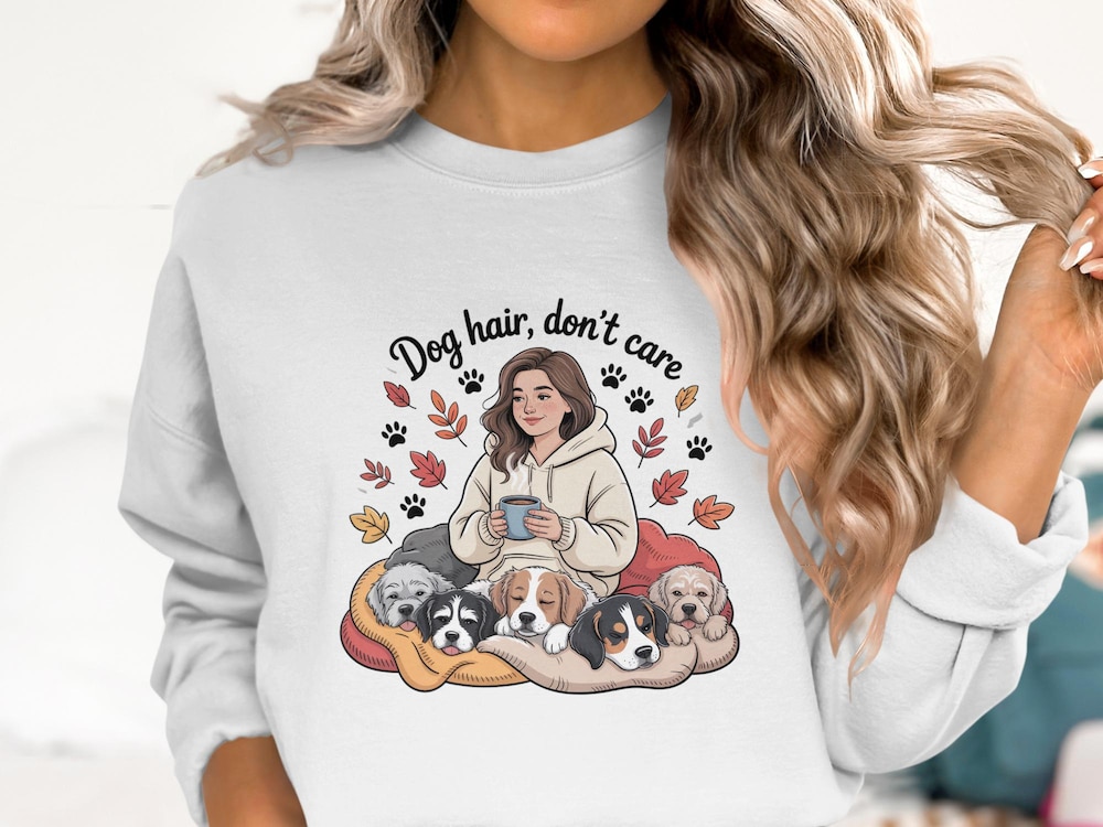 Dog Hair Don'T Care Sweatshirts, Dog Lover Clothing, Cute Puppy Sweatshirt, Coffee Sweatshirt, Pet Parent Sweatshirt, Dog Mom Sweatshirt Printfushion