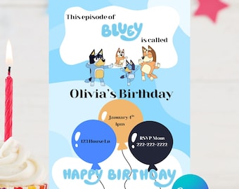 Invitación de cumpleaños de Bluey: editable y descarga instantánea