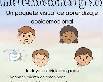 May include: A visual learning packet titled "My Emotions and I" with illustrations of children expressing different emotions. The packet includes activities for emotional recognition, emotional word tracing, and art expression. Created by Teaching Blooming Minds.