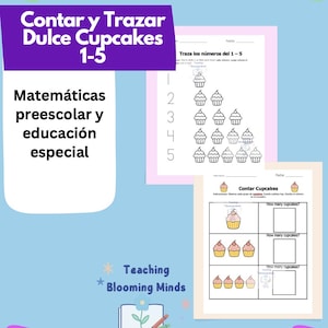 Mini Pack Matemático de Cupcakes – Contar y Trazar del 1 al 5 | Matemáticas Preescolar | Educación Especial en Español