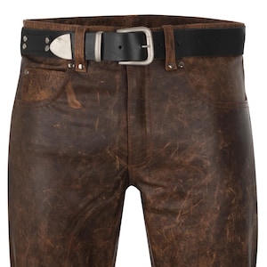 Brown Cowhide Leather Biker Pants, Distressed Leather Slim Fit Motorcycle Pant, Men Leather Pants, Leather Trouser, Gift For Him