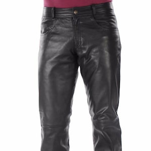 Mens Black Genuine Lambskin Leather Biker Pants, Mens Black Leather Motorcycle Pants, Black Leather Trouser, Leather Pants, Gift For Him