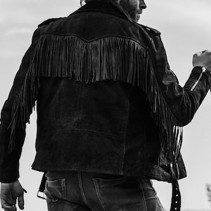 Mens Black Suede Fringe Western Jacket: Cowboy Style