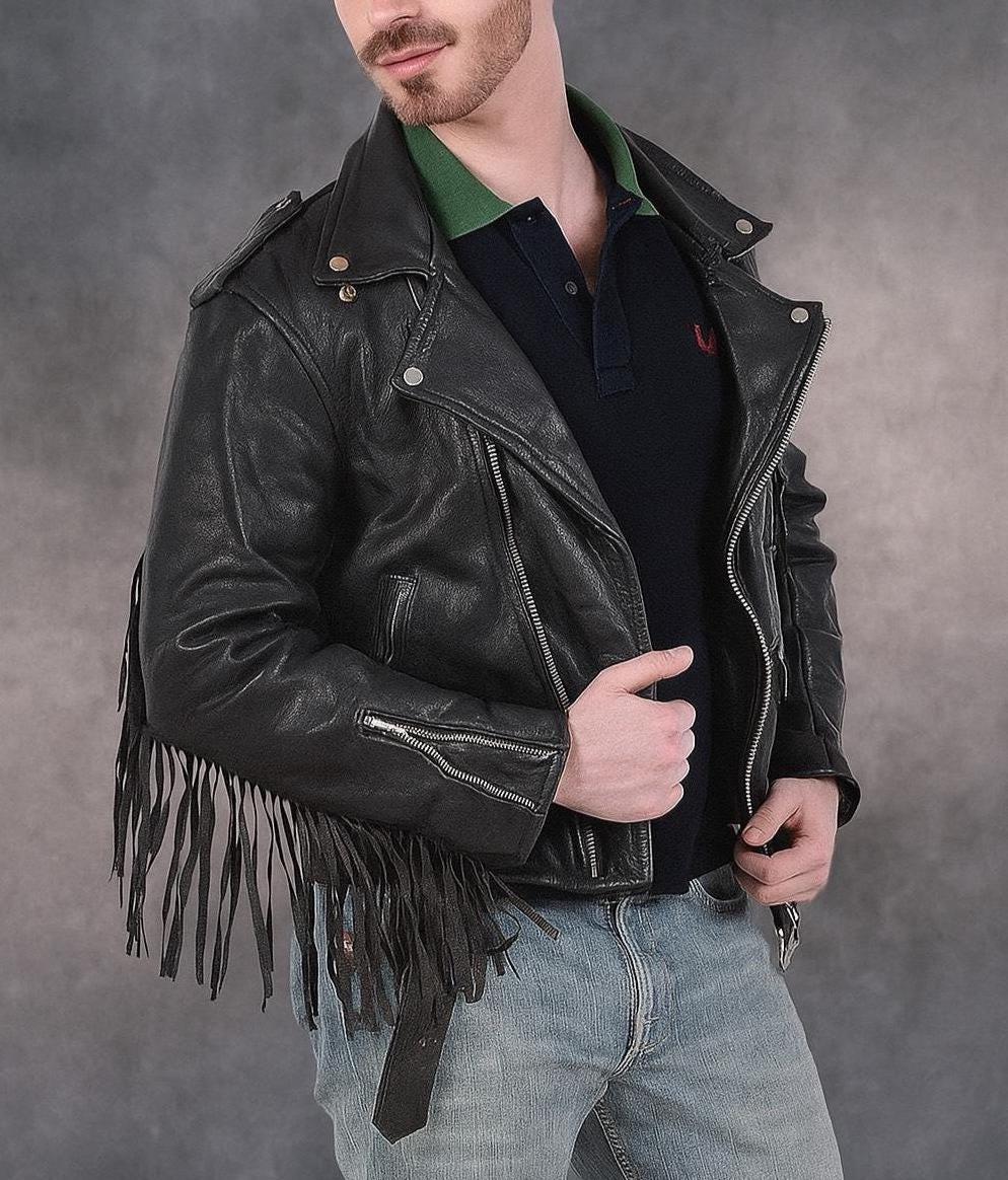 Faux Leather Tassel Motorcycle Jacket Faux Leather Jacket Mens
