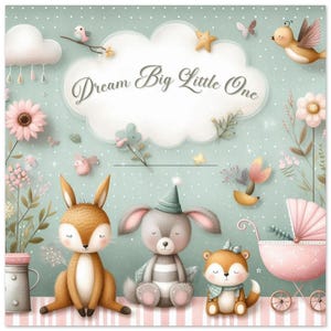 Póster de papel mate premium - Sueña en grande, pequeño - Arte infantil con flores y animales bebés (Imperial)