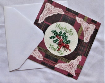 Christmas Card Handmade Cross Stitch with Envelope Blank Inside