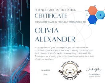Science Project Certificate Template