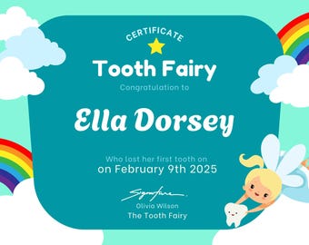 Tooth Fairy Certificate Template for First Lost Tooth | Editable Canva Design for Kids | Printable Tooth Fairy Award | Digital Download