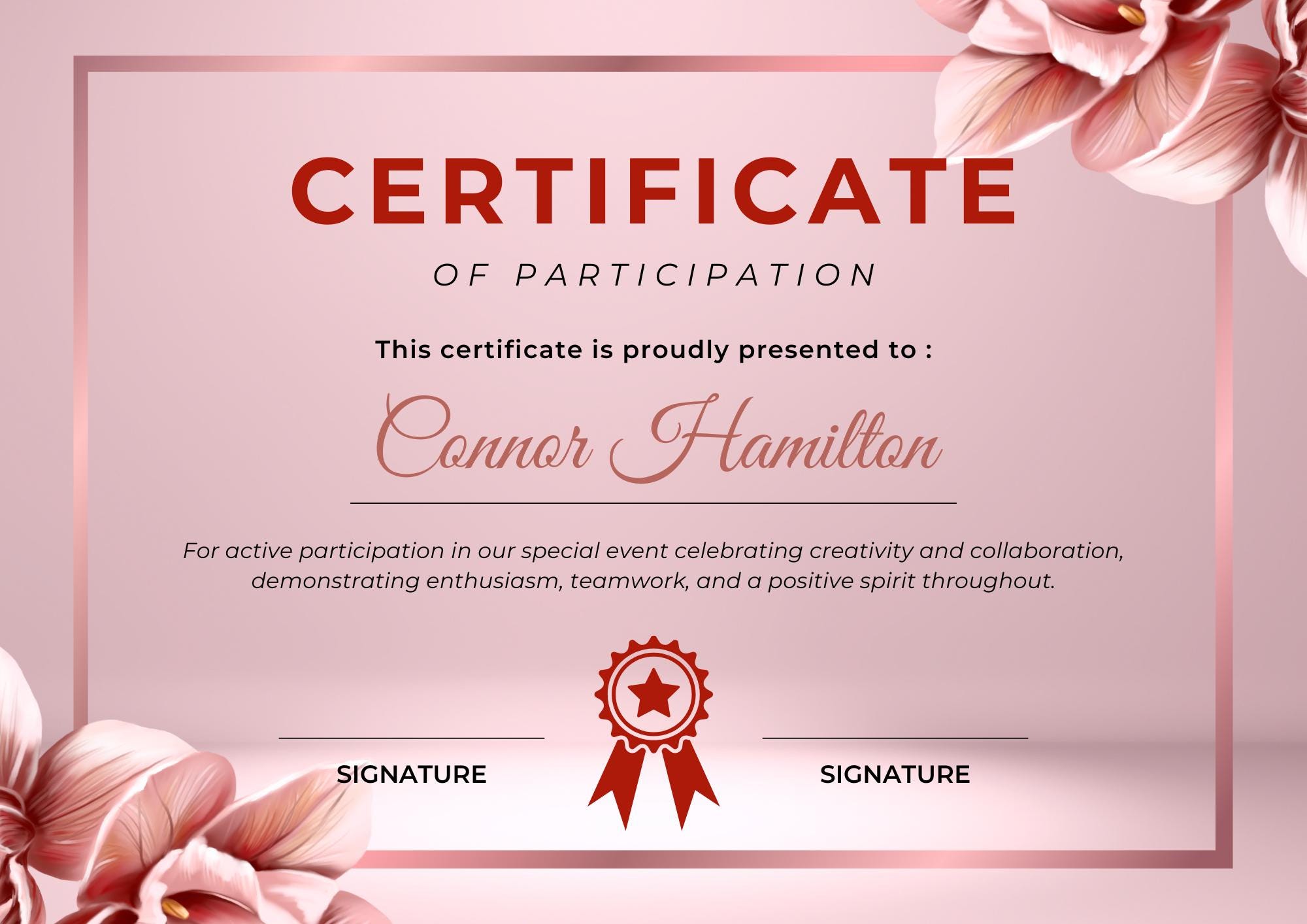 Certificate of Participation Template | Canva Editable | Floral Pink ...