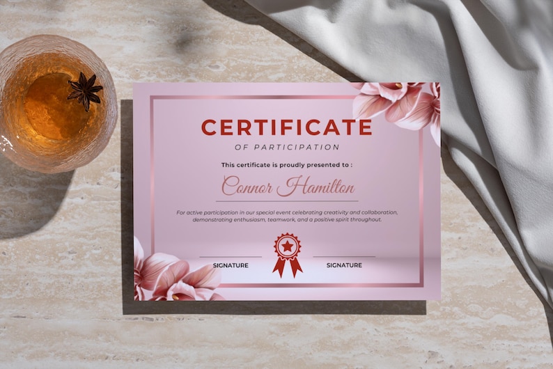 Certificate of Participation Template | Canva Editable | Floral Pink ...