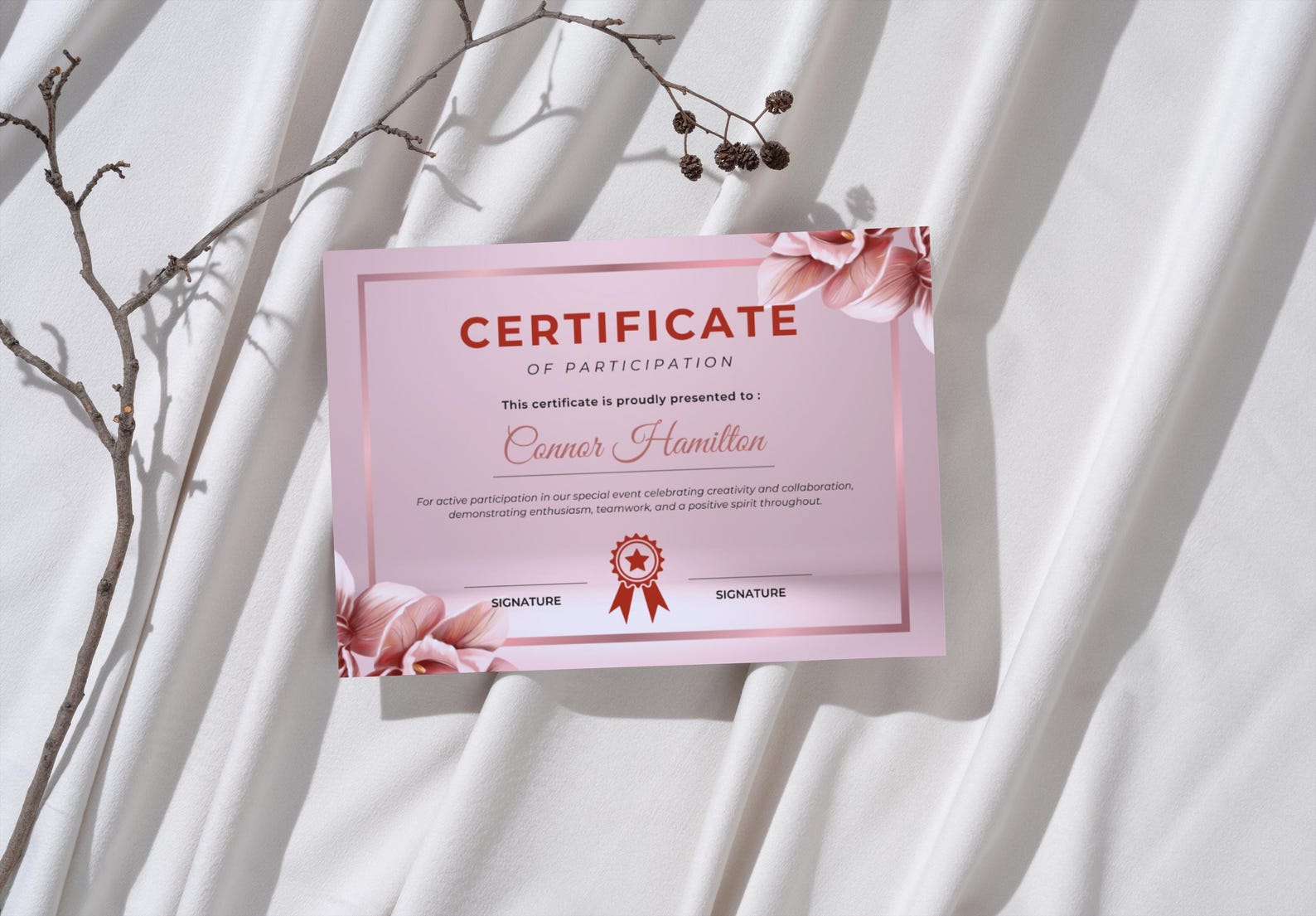 Certificate of Participation Template | Canva Editable | Floral Pink ...